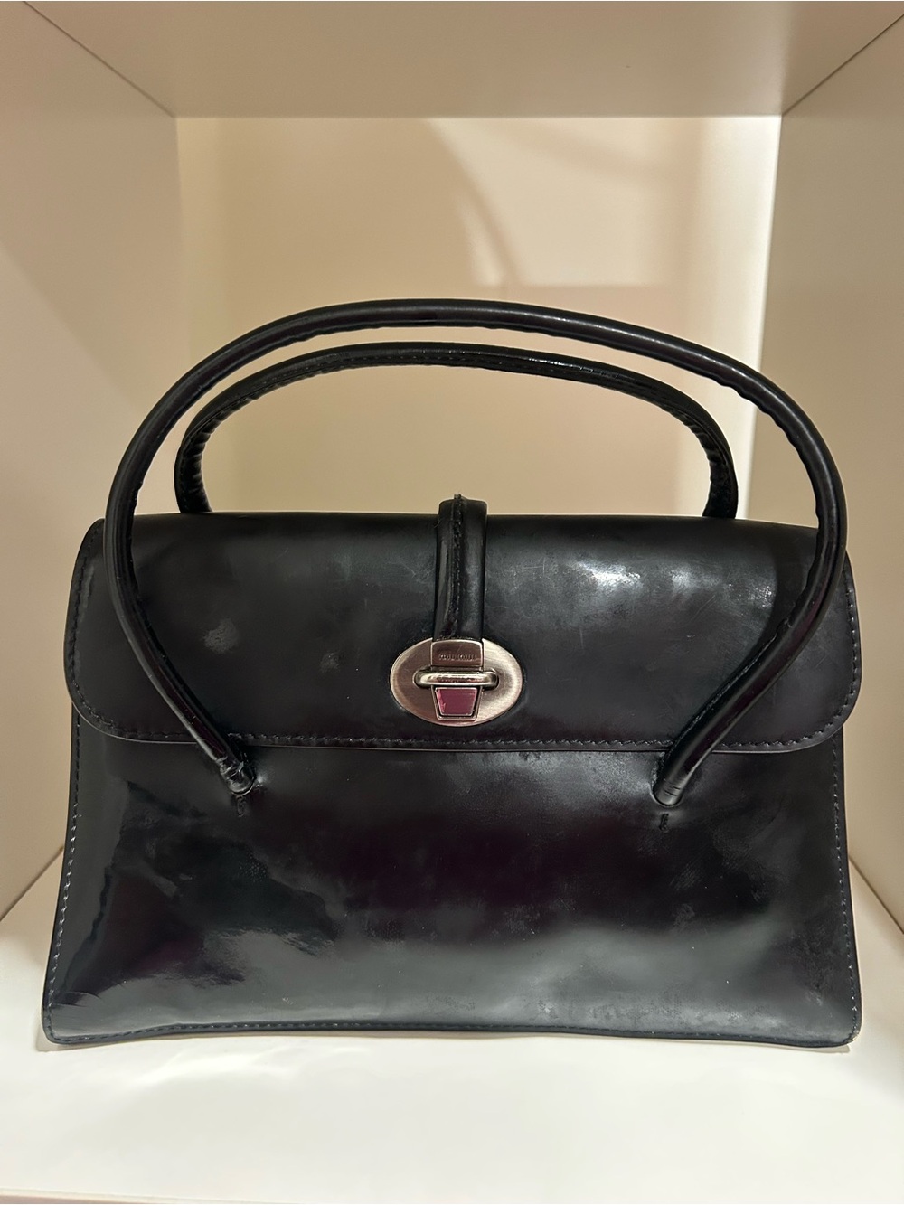 Miu Miu Black Patent Leather Satchel with Silver Turn-Lock